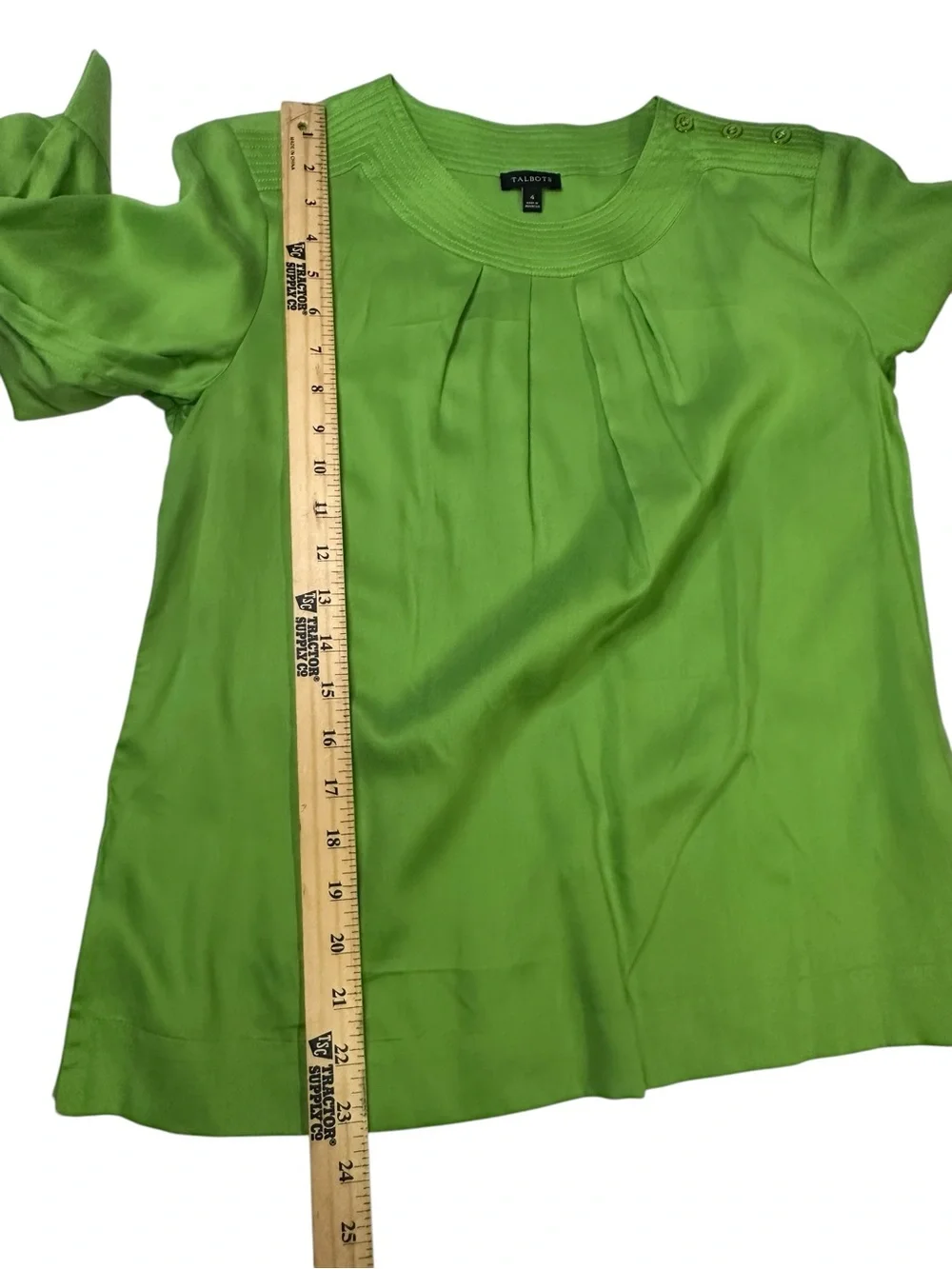 Talbots 100% Tencel Lyocell Lime Green Pleated 3/4 Sleeve Blouse Size 4